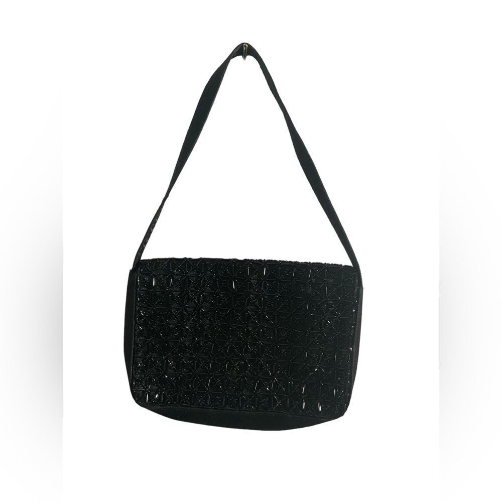 Women’s Vintage Evening Glitter Handbag Black Beaded Purse Handbag Size Small